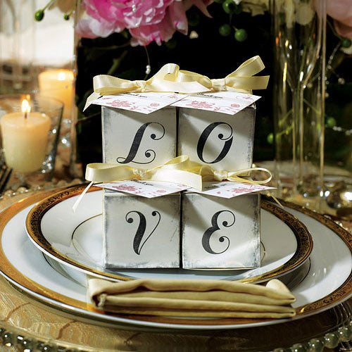 LOVE Cube Favor Boxes with Charming Aged Print