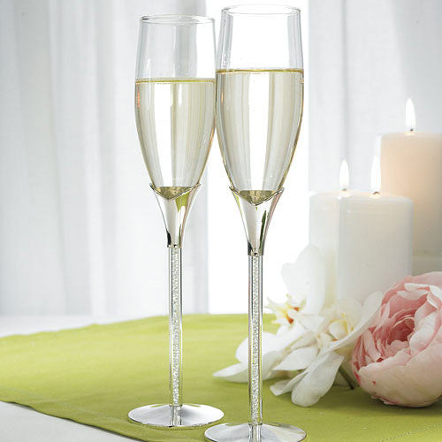 Crystal Stones in Stem Wedding Champagne Flutes