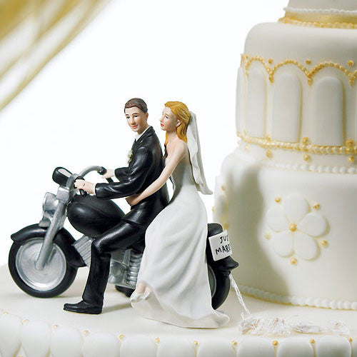 Motorcycle "Get-away" Wedding Couple Figurine Medium Skin Tone