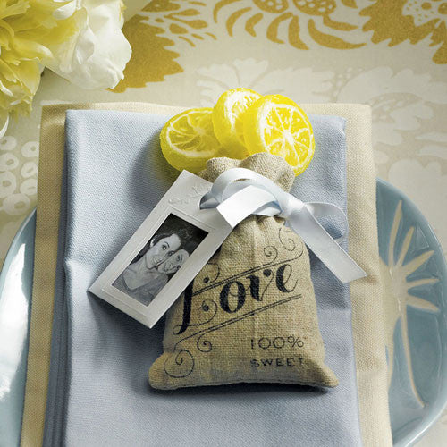 Mini Linen Drawstring Pouch with Vintage Infused Love Print